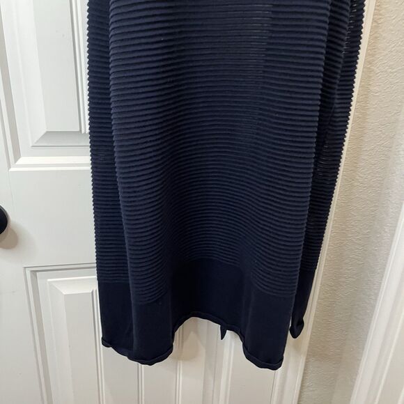 Chicos Size 2 Navy Blue Knit Ribbed Sleeveless Duster Open Front Kimono Top L - Picture 9 of 10